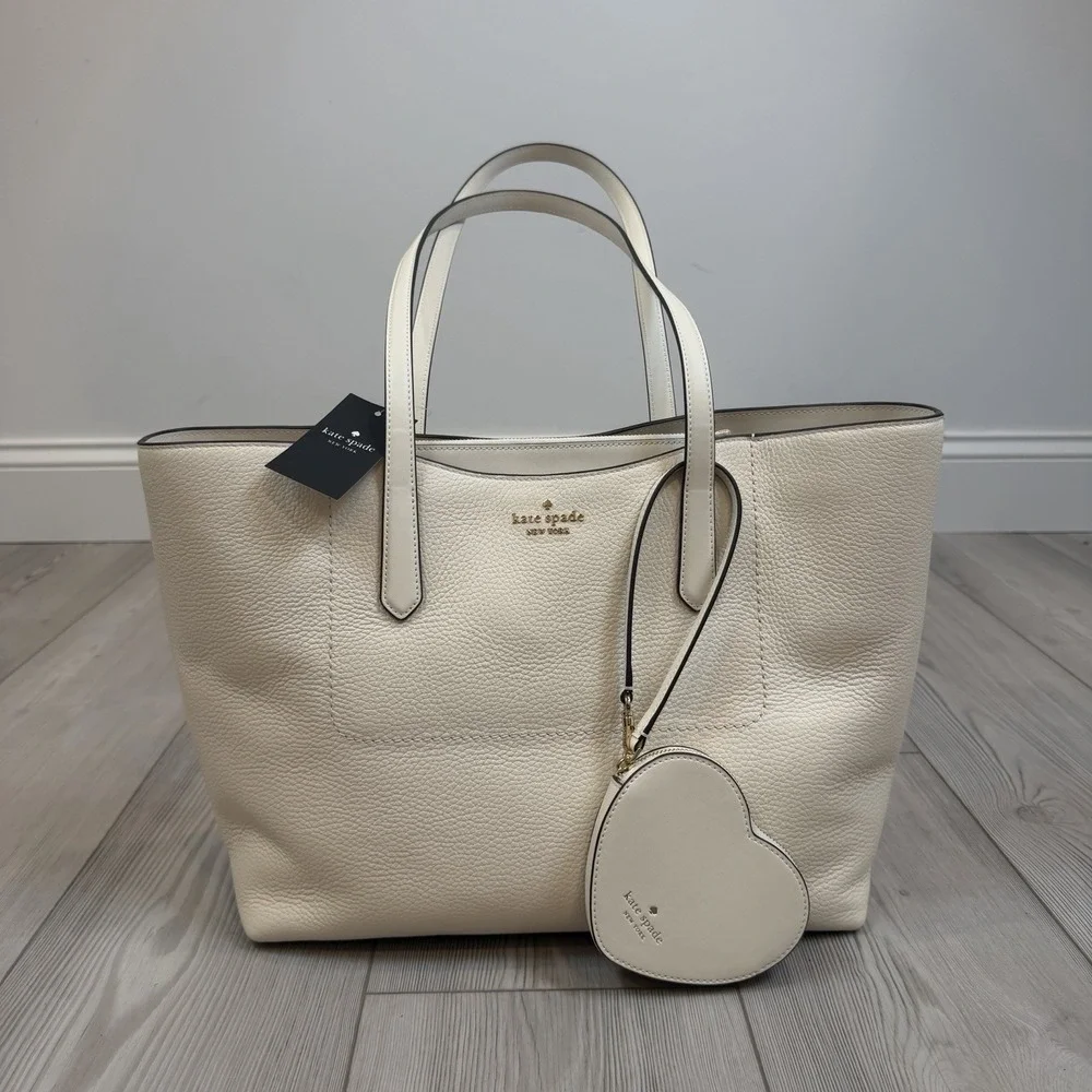 NWT Kate Spade KN624 Cece Pebbled Leather Large Tote Set In Meringue BEIGE - Picture 2 of 13